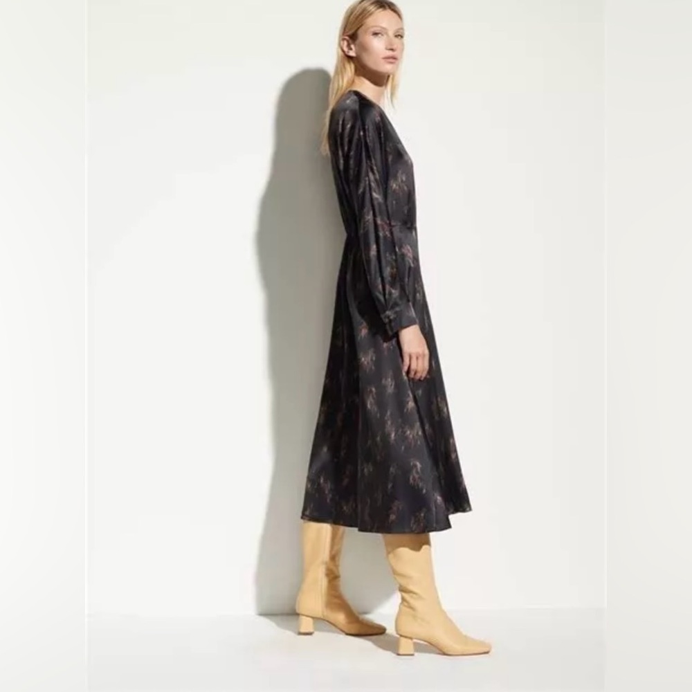 $445 Vince “Wisteria” floral silky long sleeve faux wrap v-neck dress  Size XS - Picture 5 of 14